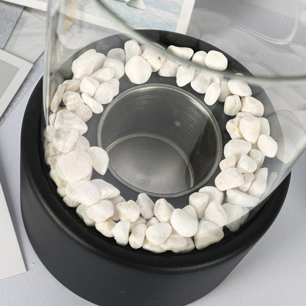Desktop alcohol fireplace light indoor stainless steel small portable heating stove circular glass bar atmosphere light