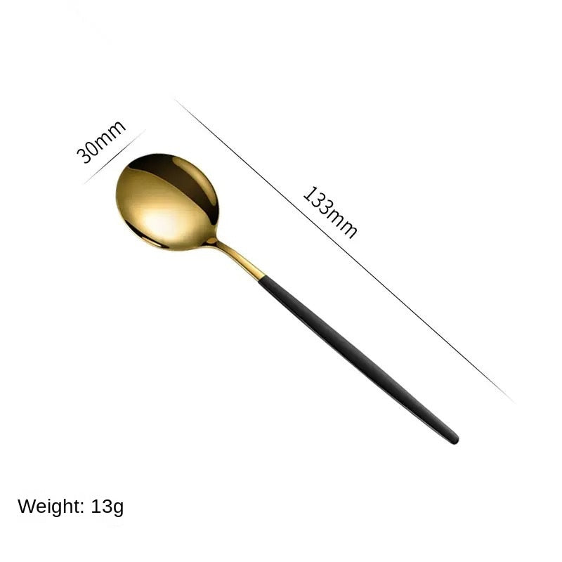 Stainless Steel Cutlery Set with Portuguese Gold Spray Painted Steak Knife, Fork, Spoon, and Tea Spoon 4-Piece Gift Pack