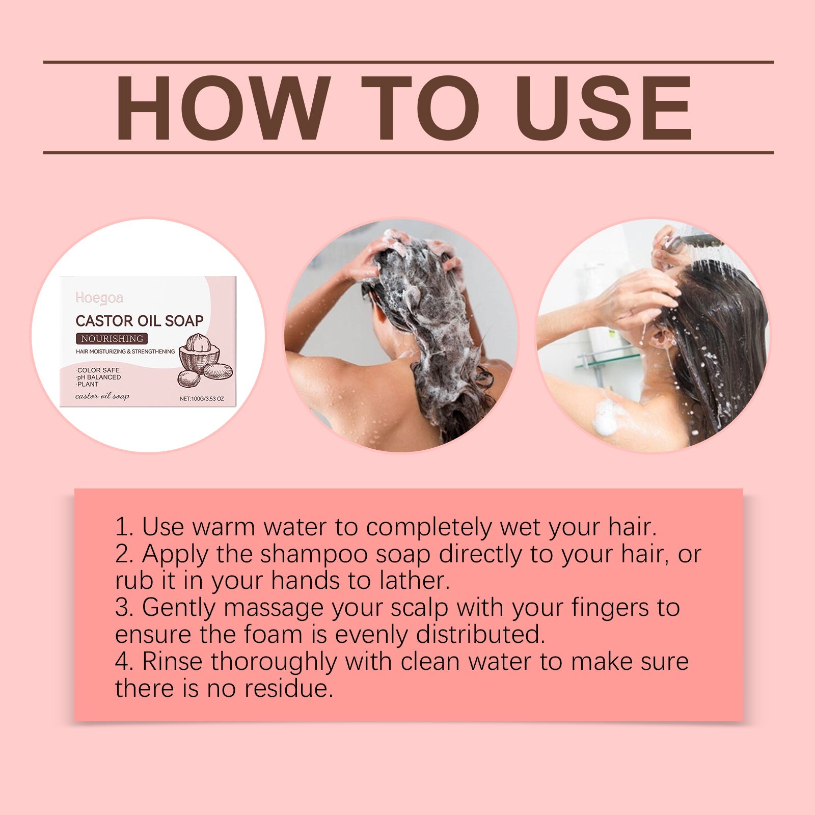 Castor Oil Shampoo Soap Gently Cleanses Scalp Naturally Fluffy, Soft, Moist And Moisturizing Shampoo