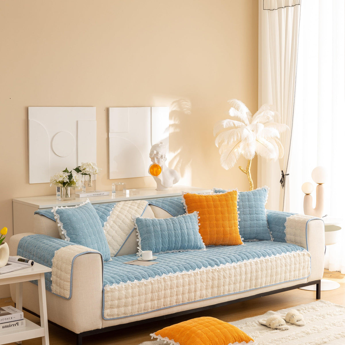 Non-Slip Sectional Couch Cover with Lace, Furniture Protector for Dogs, Pets, and Kids III