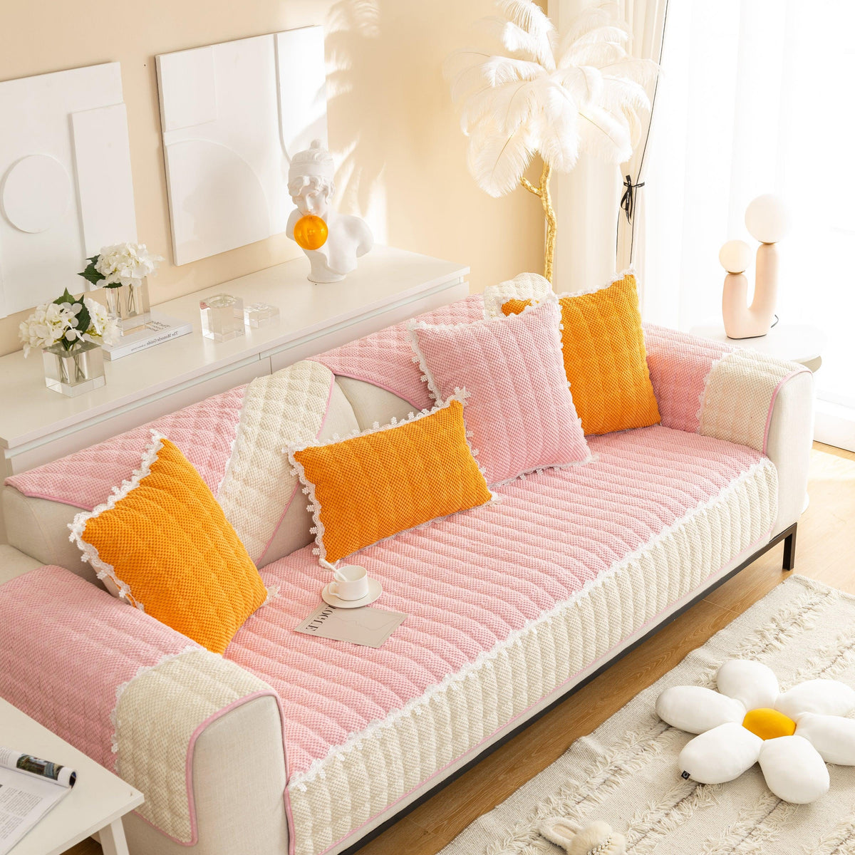 Non-Slip Sectional Couch Cover with Lace, Furniture Protector for Dogs, Pets, and Kids III