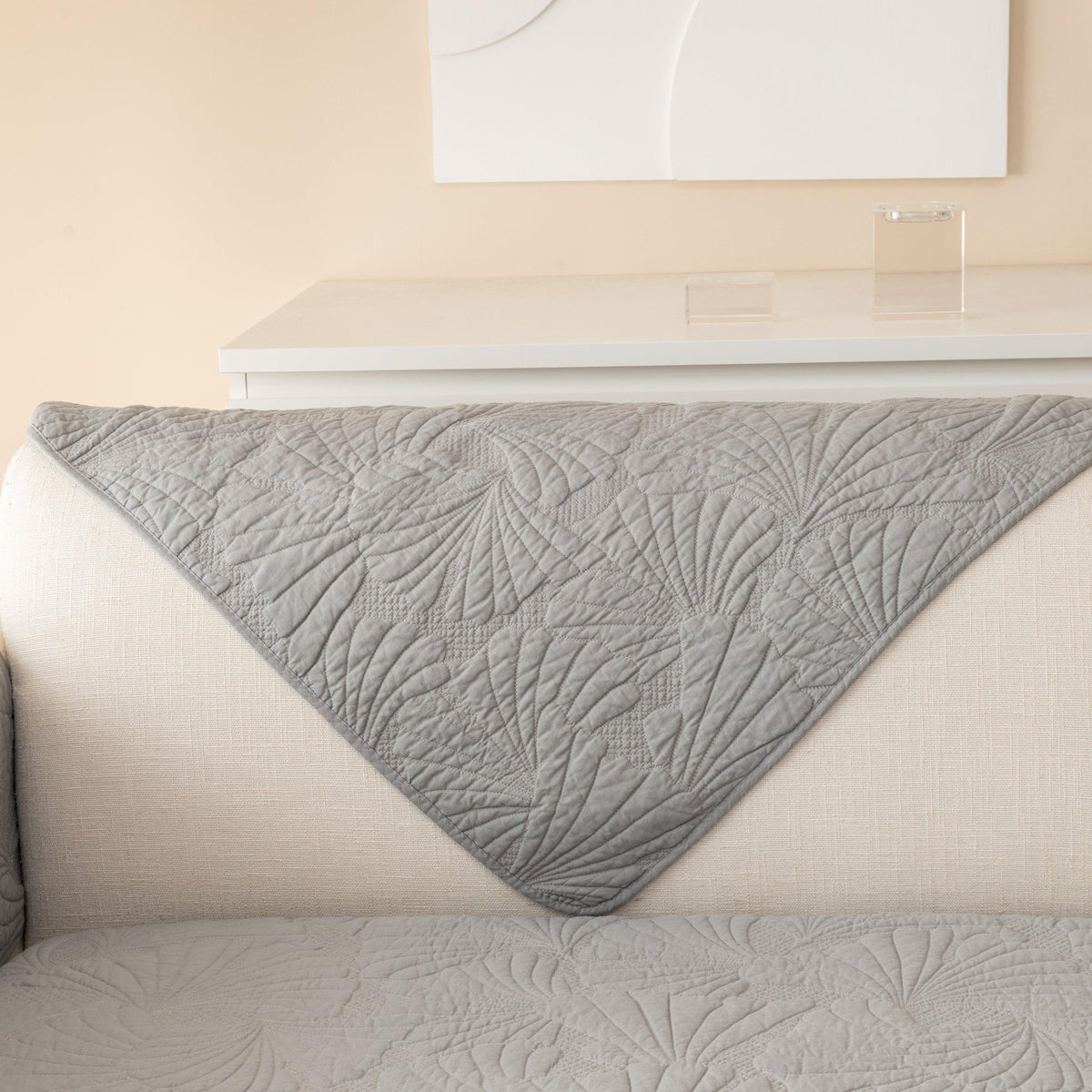 Embossed Leaf Cotton Quilted Sofa Cover Non-Slip Couch Protector with Thick Padding