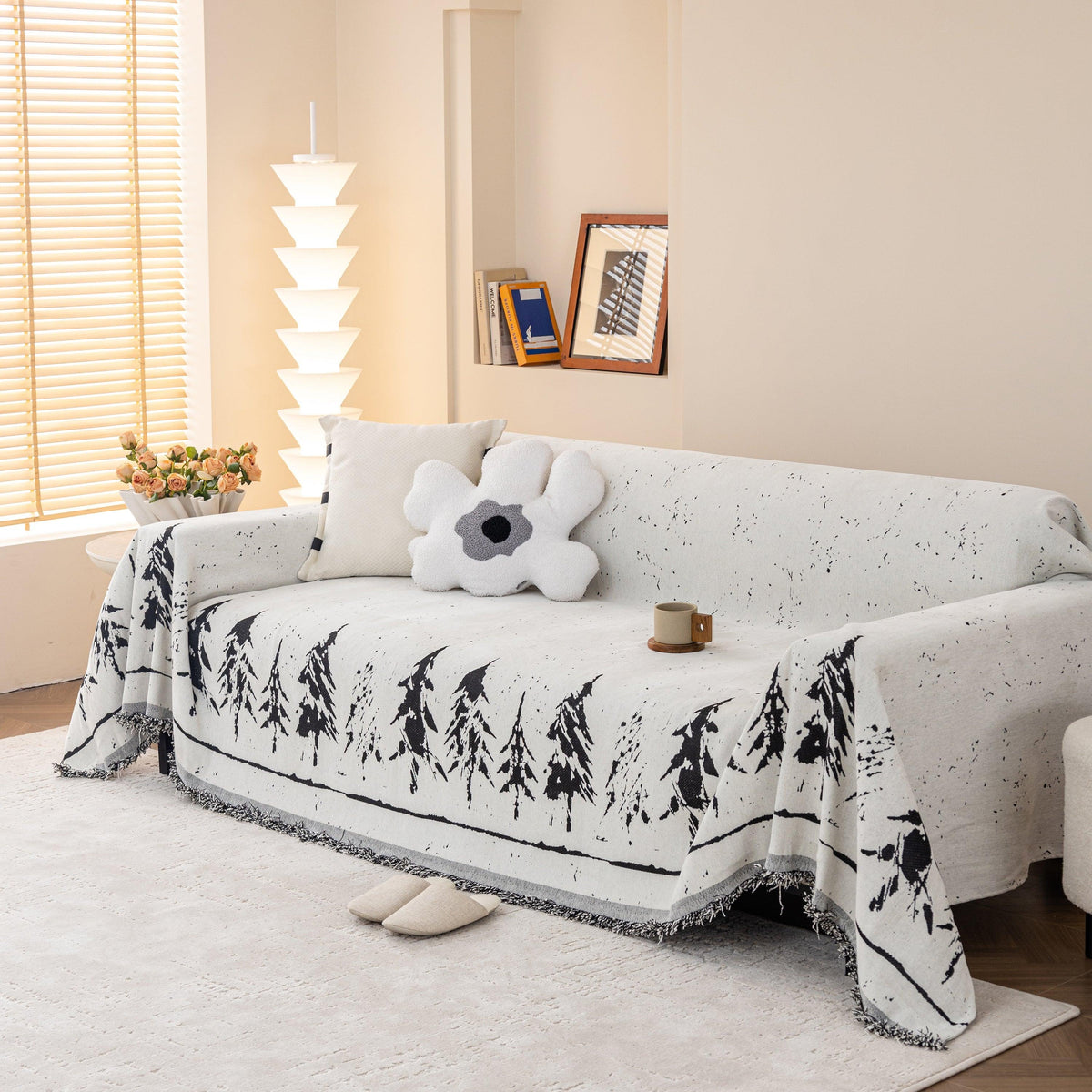 Stylish Chenille Pine Tree Couch Cover Blanket on Sectional Sofa, Universal Cat Proof Furniture Covers