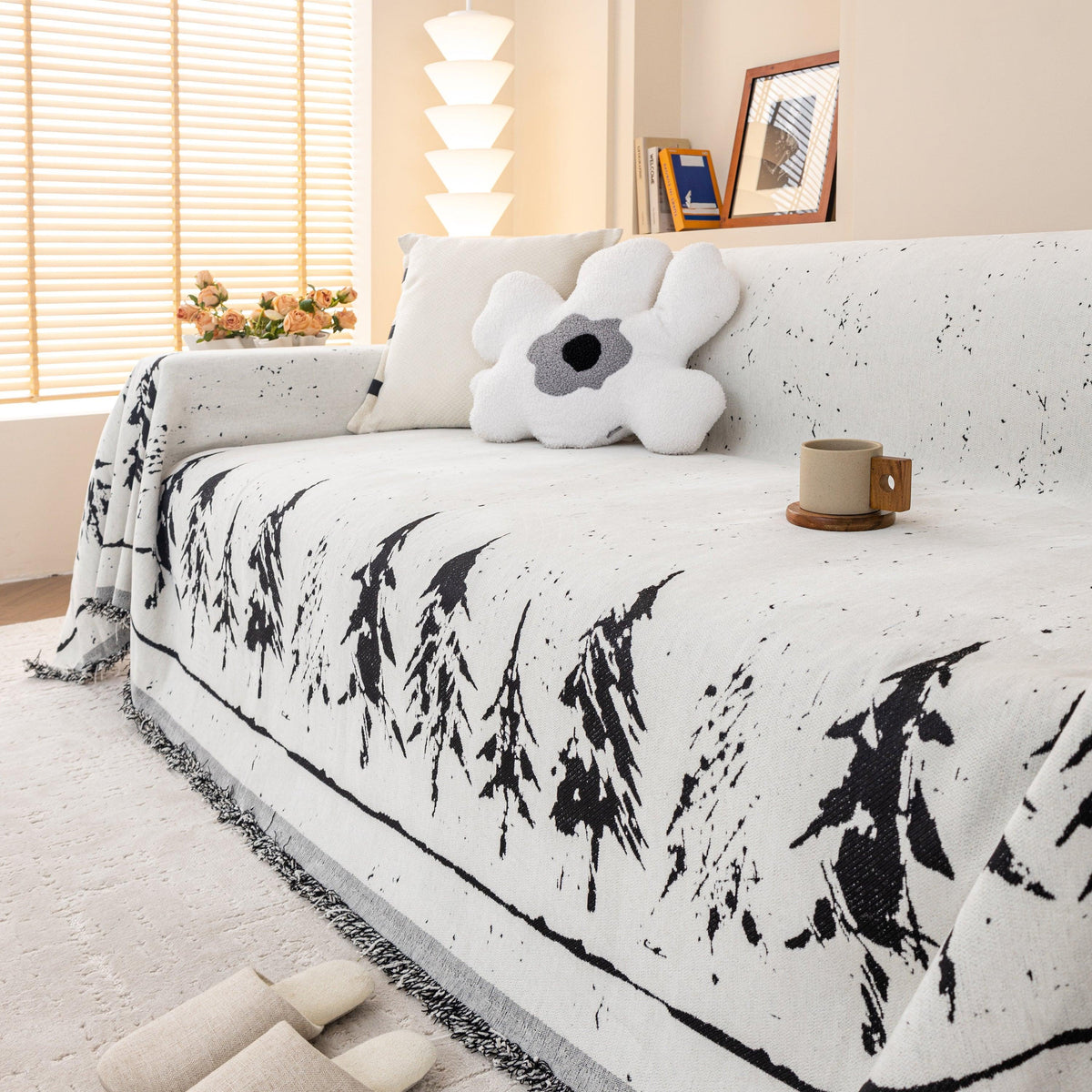 Stylish Chenille Pine Tree Couch Cover Blanket on Sectional Sofa, Universal Cat Proof Furniture Covers