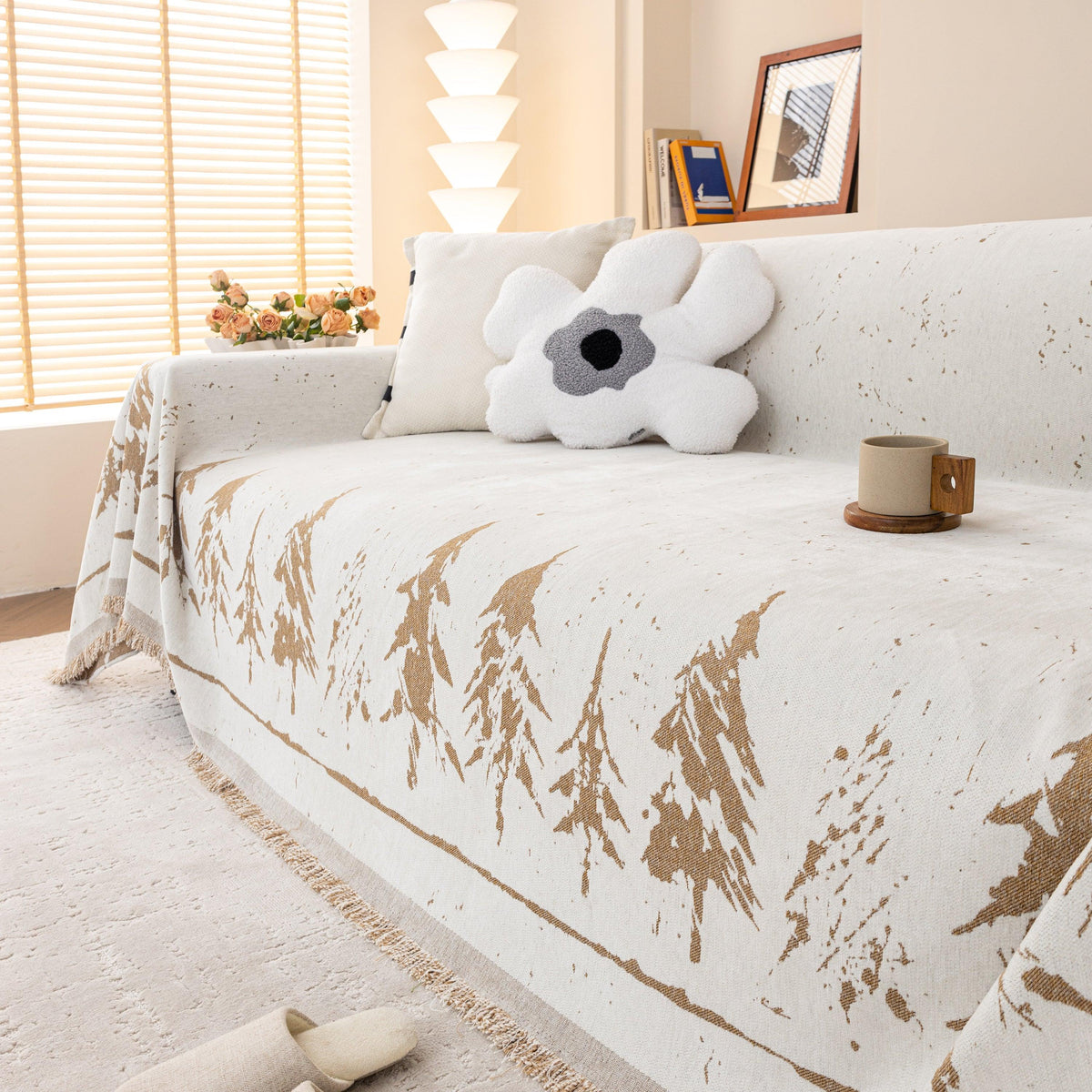 Stylish Chenille Pine Tree Couch Cover Blanket on Sectional Sofa, Universal Cat Proof Furniture Covers