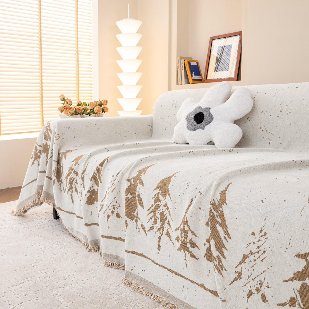 Stylish Chenille Pine Tree Couch Cover Blanket on Sectional Sofa, Universal Cat Proof Furniture Covers