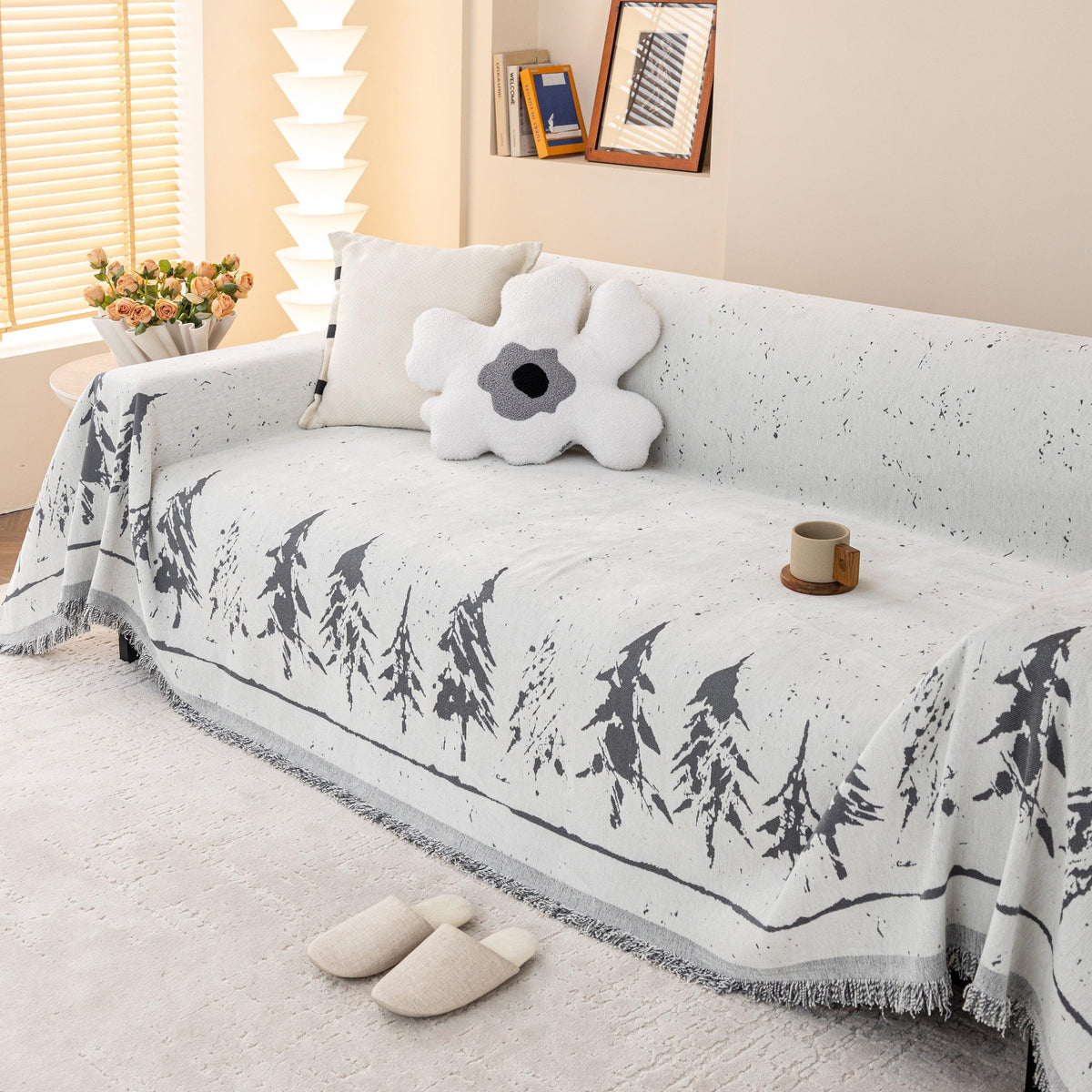 Stylish Chenille Pine Tree Couch Cover Blanket on Sectional Sofa, Universal Cat Proof Furniture Covers