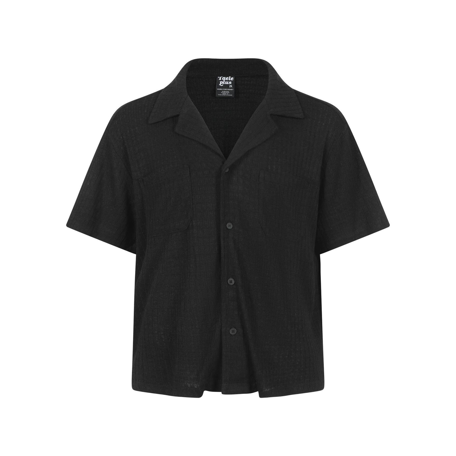 Texture sensation lapel short sleeved shirt for men simple solid color Cuban collar shirt