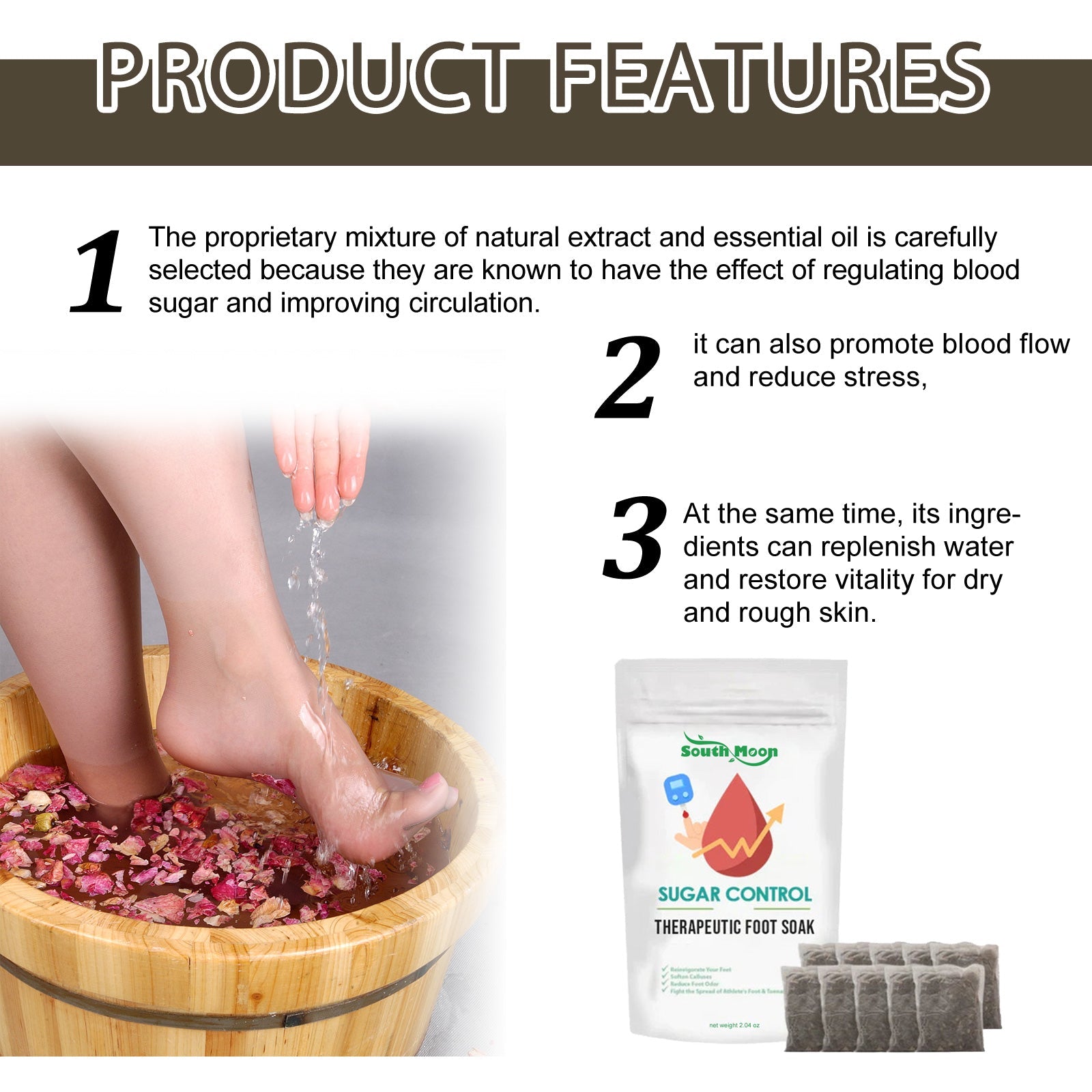 Sugar Control Therapeutic Foot Soak, Cleansing And Moisturizing Foot Skin Relieve Physical Discomfort Foot Bath Bag