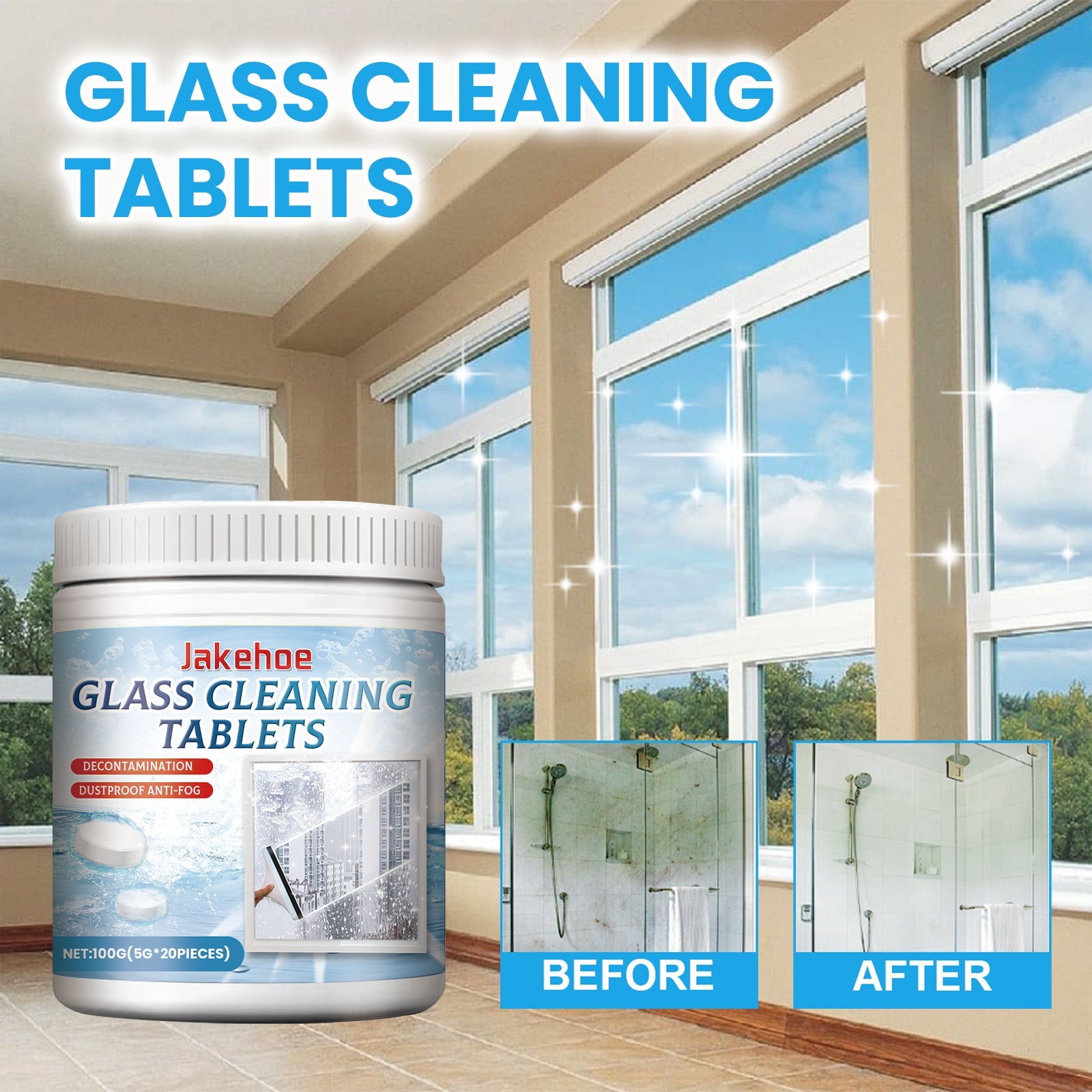 Glass Cleaning Tablets, Car Home Bathroom Polishing Mirror To Remove Scale Clear Sight Anti-Fog