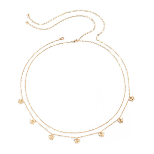 Tassel Butterfly Pendant Double layer Waist Chain for Women's Sexy Street Photography Single circle Metal Body Chain