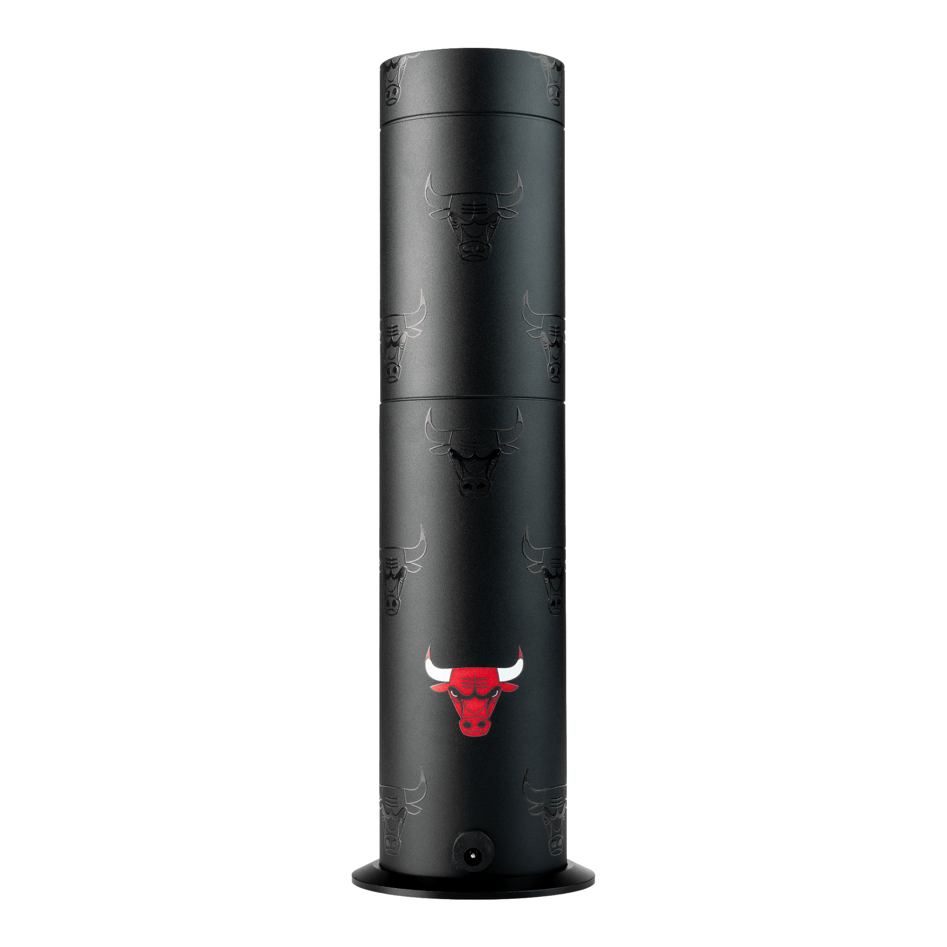 Black cylindrical product with red bull logo on a white background