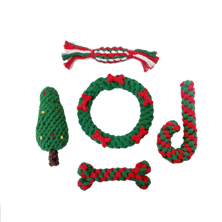 Christmas pet toy gift set dog teeth grinding bite resistant cotton rope hand woven