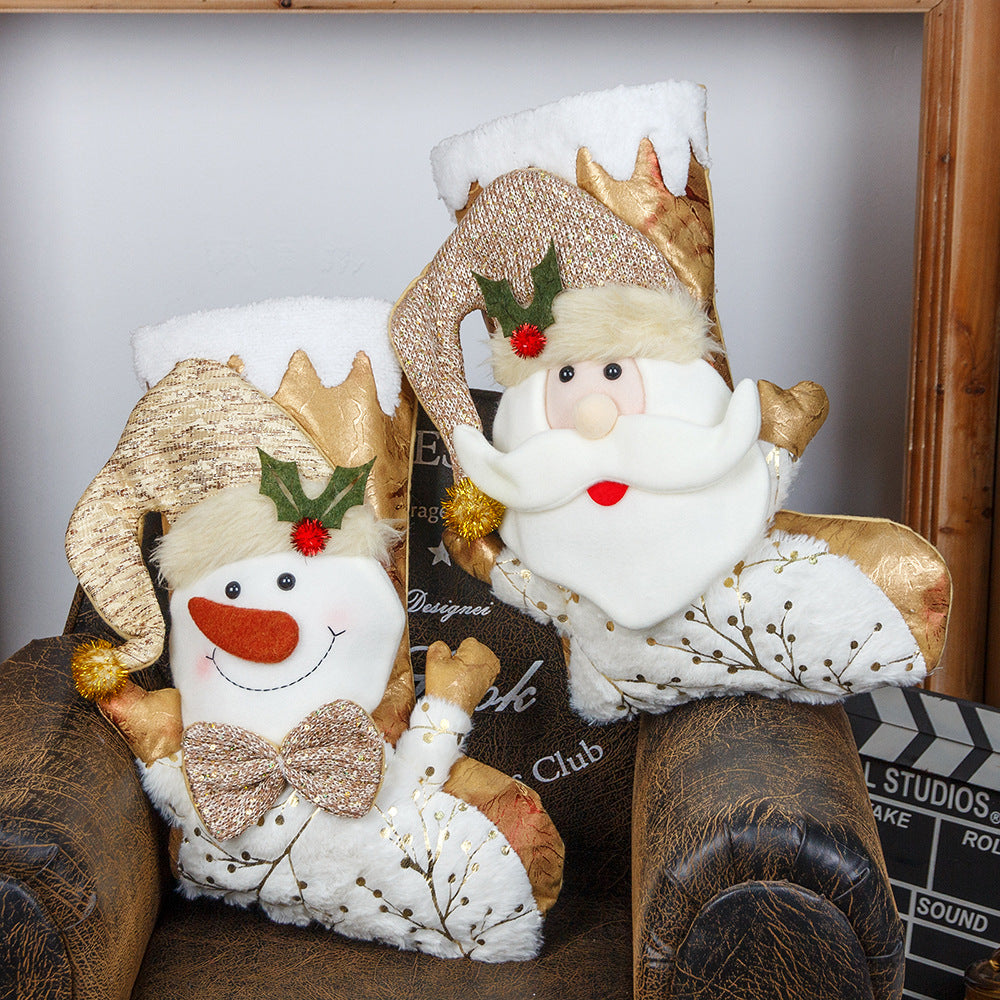 Christmas Decorative Socks Gift Bag Candy Bag Jewelry Gold 3D Christmas Socks Gift Bag