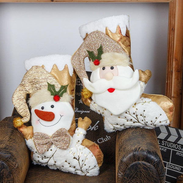 Christmas Decorative Socks Gift Bag Candy Bag Jewelry Gold 3D Christmas Socks Gift Bag