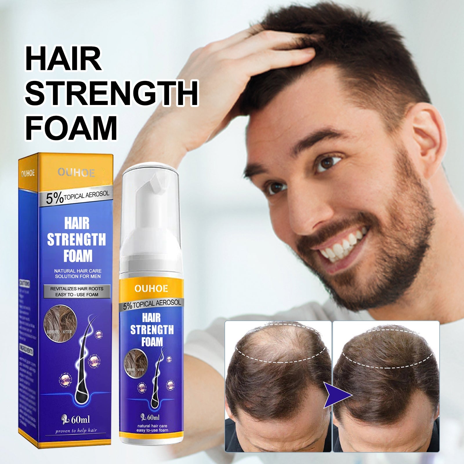 Men's Dense Hair Foam Mousse, Clean Repair Hair Root, Dense And Moisturizing Hair Mousse