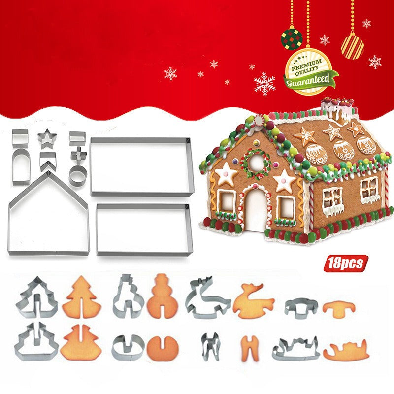 18 piece Christmas stainless steel 3D cookie mold gingerbread house cookie mold set