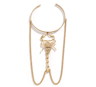 Vintage Punk Scorpion Tassel Chain Ring Bracelet Sets for Women Men Gothic Crystal Ring Connected Finger Charm Bracelets Jewelr