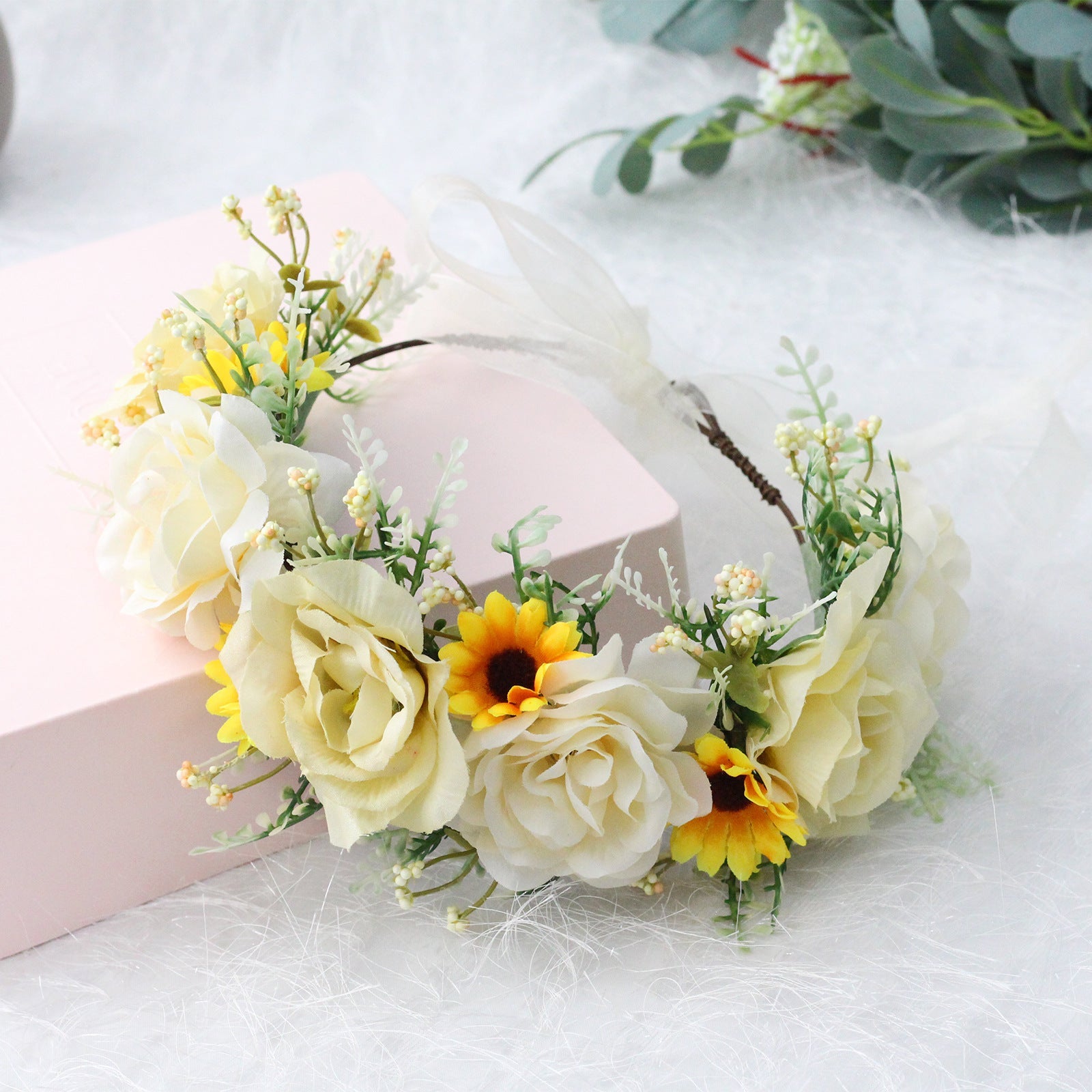 Big Rose Crown Simulation Flower Hair Hoop Sunflower Vine Flower Ring Street Dance Headwear