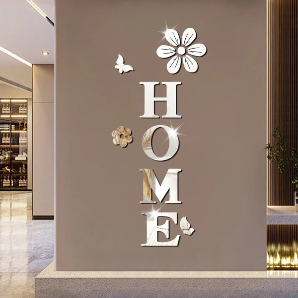 Acrylic mirror wall stickers flowers home decoration letters soft mirror self-adhesive wall stickers
