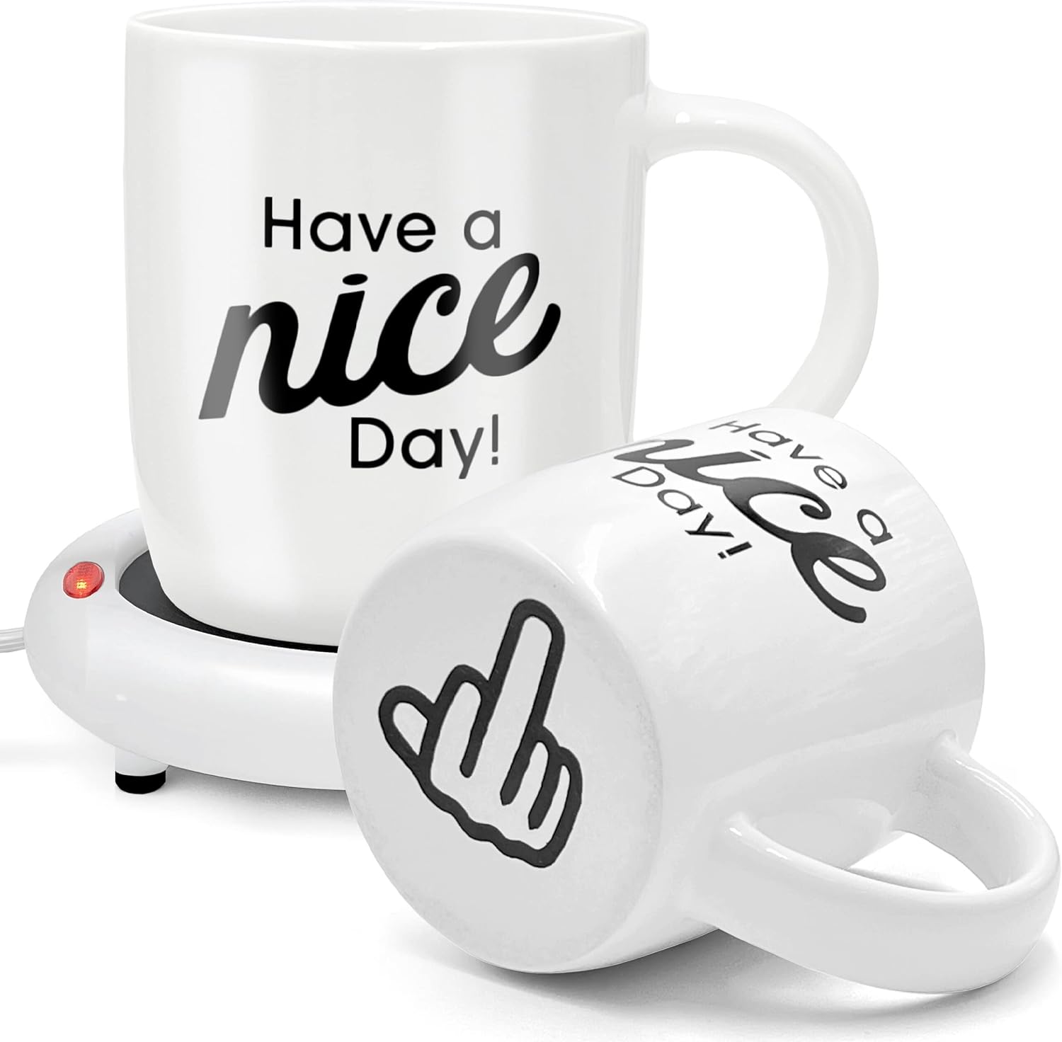 Funny Coffee Mug with Warmer Have a Nice Day Sarcastic Coffee Mug with Electric Heated Base - Novelty Christmas Gift Idea for Coworker/Coffee Lover, Men/Women (Gift Boxed)