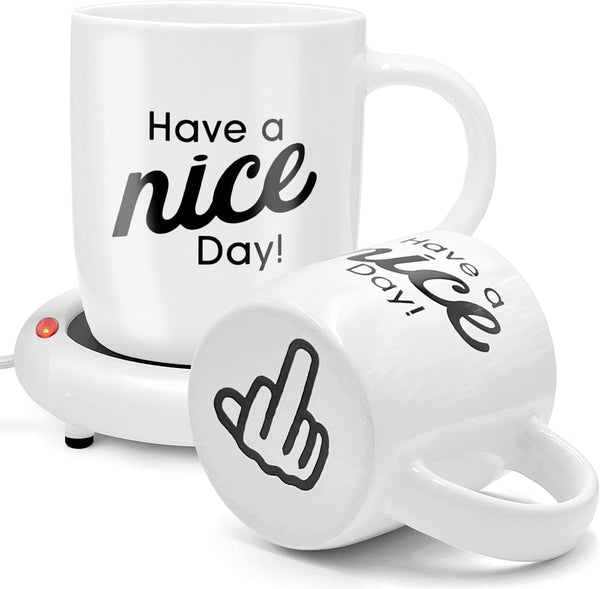 Funny Coffee Mug with Warmer Have a Nice Day Sarcastic Coffee Mug with Electric Heated Base - Novelty Christmas Gift Idea for Coworker/Coffee Lover, Men/Women (Gift Boxed)