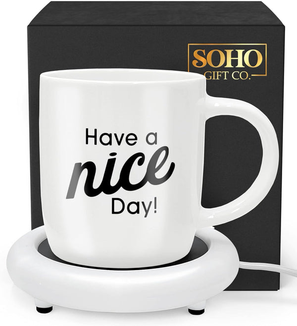 Funny Coffee Mug with Warmer Have a Nice Day Sarcastic Coffee Mug with Electric Heated Base - Novelty Christmas Gift Idea for Coworker/Coffee Lover, Men/Women (Gift Boxed)