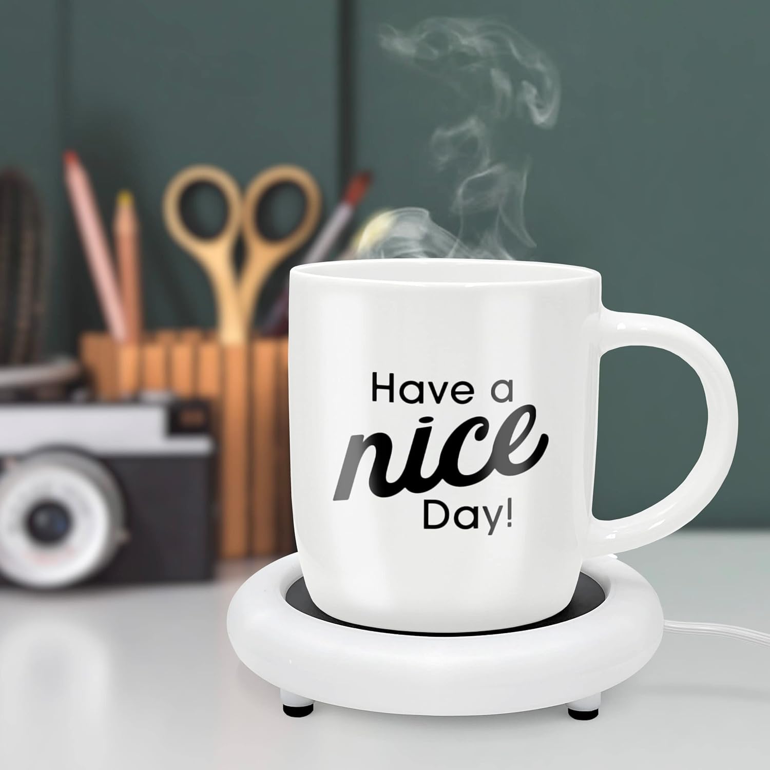Funny Coffee Mug with Warmer Have a Nice Day Sarcastic Coffee Mug with Electric Heated Base - Novelty Christmas Gift Idea for Coworker/Coffee Lover, Men/Women (Gift Boxed)
