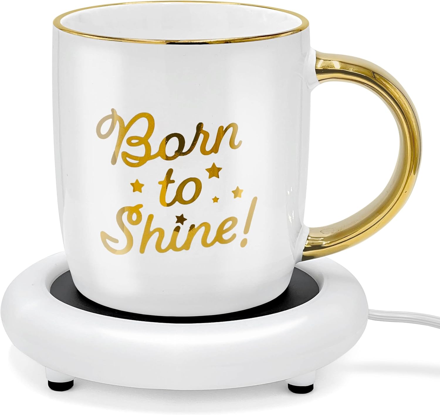 Coffee Mug with Warmer, Motivational Electric Heated Cup for Coffee Lover Gifts for Birthday/Christmas, 12oz Born to Shine (Gift Boxed)
