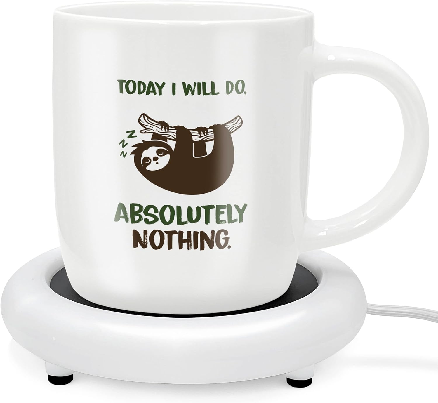 SoHo Funny Coffee Mug with Warmer, Electric Heated Cup for Coffee Lover Gifts for Men/Women/Birthday/Christmas, 12oz Today I Will Do Absolutely Nothing (Gift Boxed)