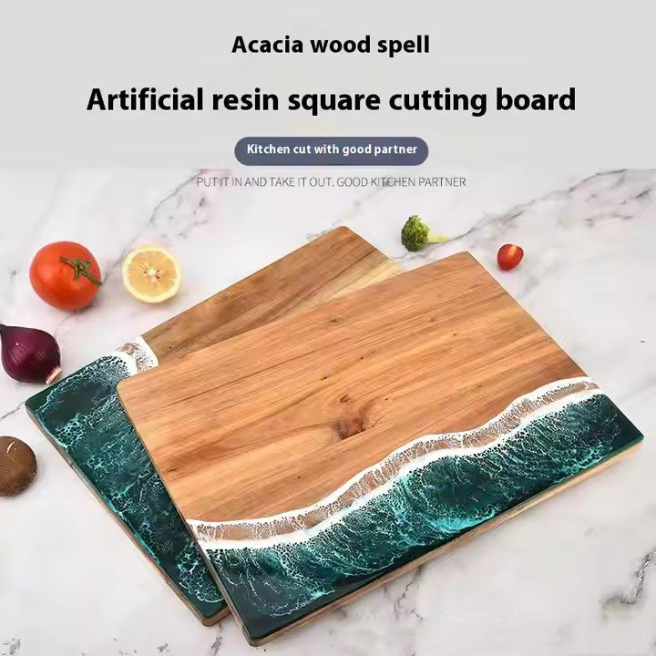 Acacia Wood and New Resin Cutting Board Wave Spliced Design Kitchen Fruit and Steak Board for Chopping Rectangle Wooden Boards