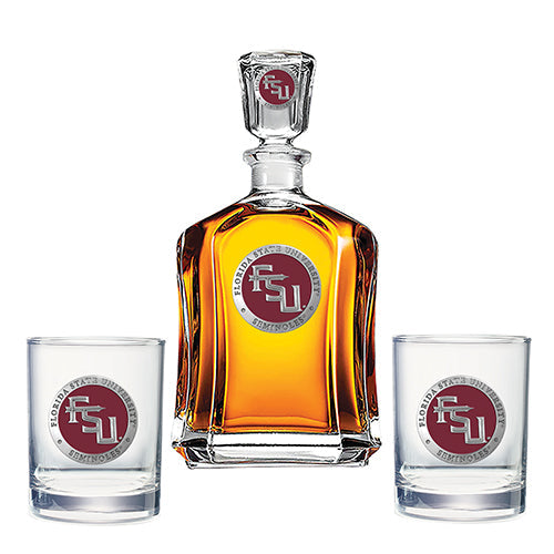 Florida State University FSU Logo Capitol Decanter with 2 Glasses