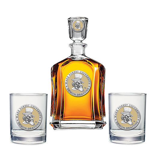 Wake Forest University Capitol Decanter with 2 Glasses
