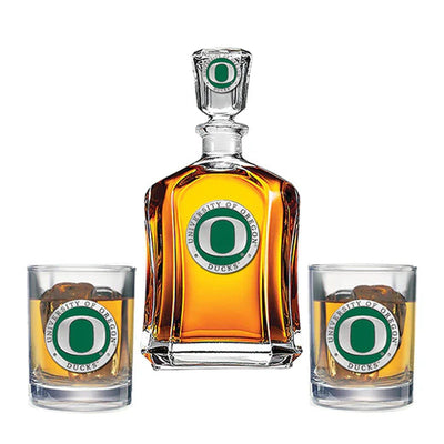 University of Oregon Capitol Decanter with 2 Glasses