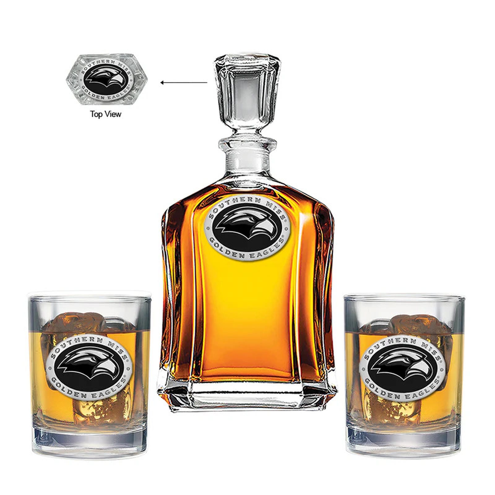 University of Southern Mississippi Capitol Decanter with 2 Glasses