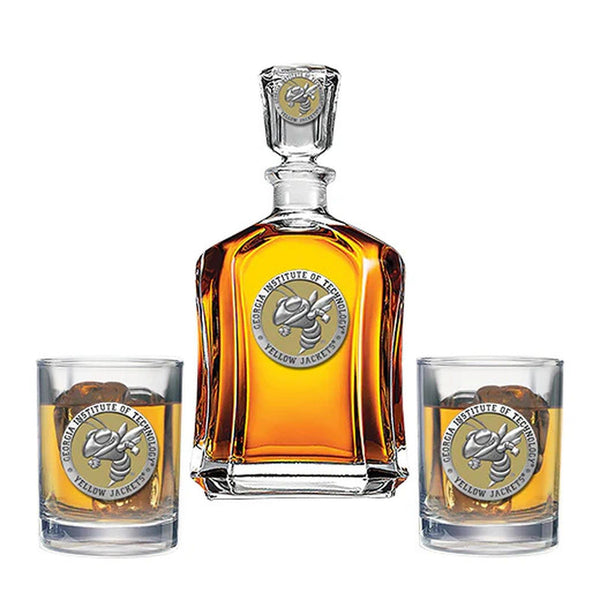 Georgia Tech Buzz Logo Capitol Decanter with 2 Glasses