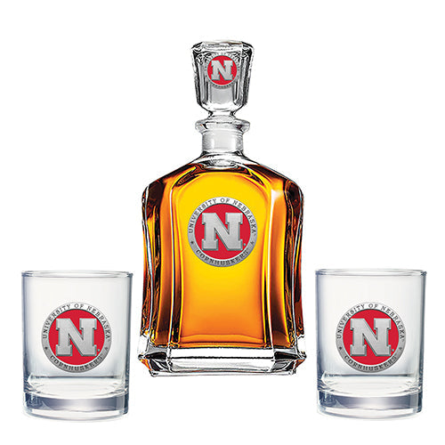 University of Nebraska Capitol Decanter with 2 Glasses
