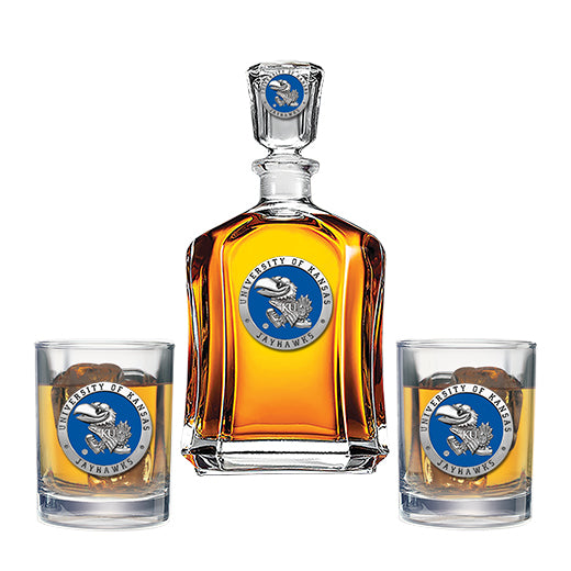 University of Kansas Capitol Decanter with 2 Glasses