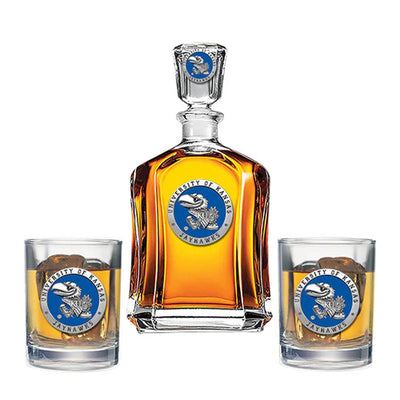 University of Kansas Capitol Decanter with 2 Glasses