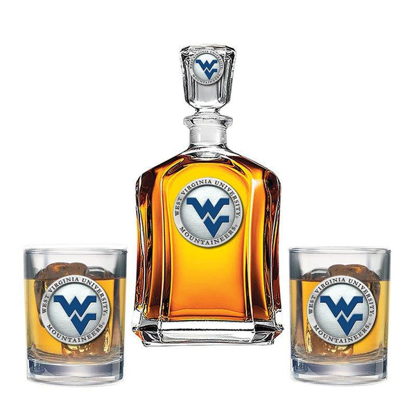 West Virginia University Capitol Decanter with 2 Glasses