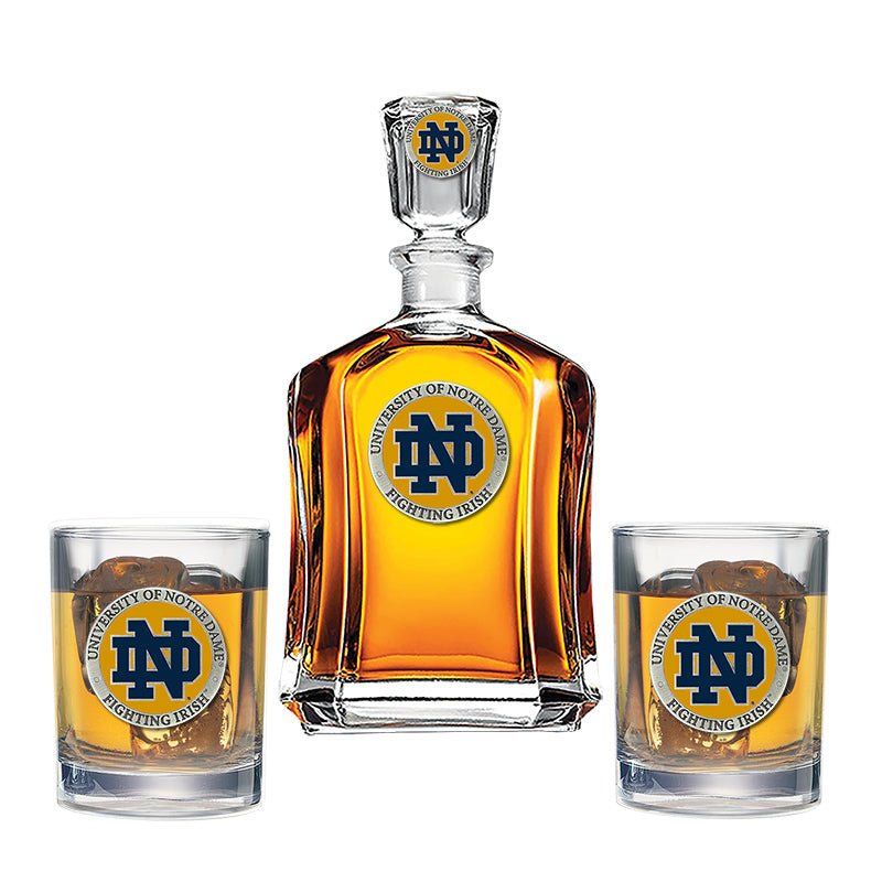 University of Notre Dame Capitol Decanter with 2 Glasses