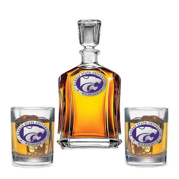 Kansas State University Decanter with 2 Glasses