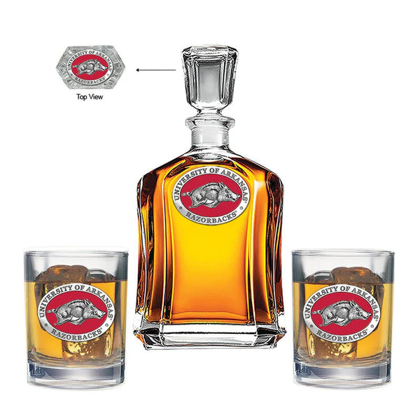 University of Arkansas Capitol Decanter and 2 Glasses