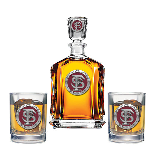 Florida State University FS Logo Capitol Decanter with 2 Glasses