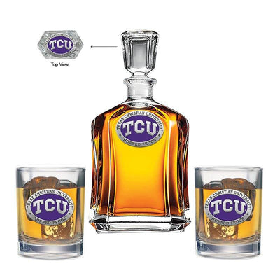 Texas Christian University Capitol Decanter with 2 Glasses