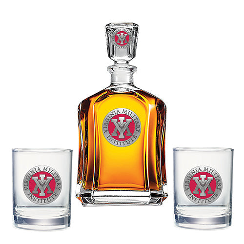 Virginia Military Institute Capitol Decanter with 2 Glasses
