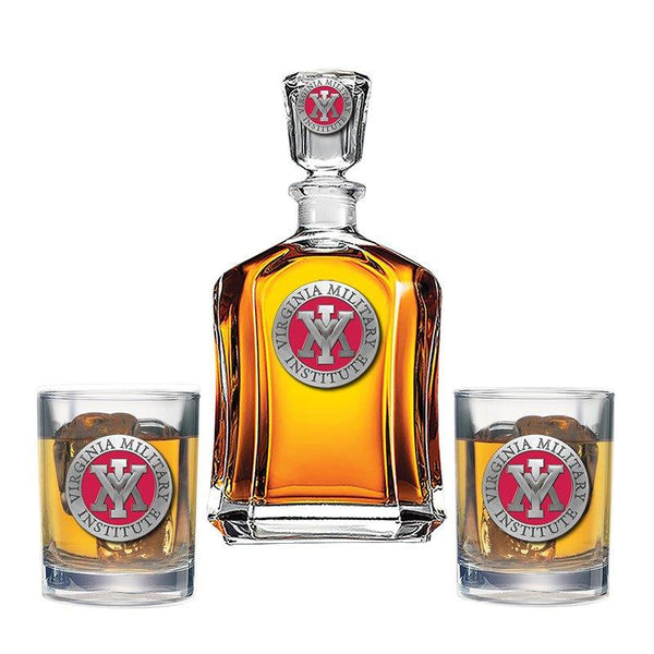 Virginia Military Institute Capitol Decanter with 2 Glasses