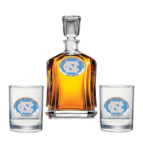 University of North Carolina Capitol Decanter with 2 Glasses