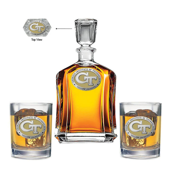 Georgia Tech GT Logo Capitol Decanter with 2 Glasses