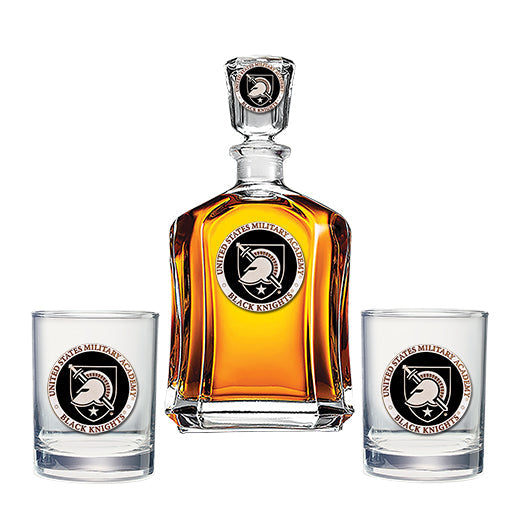 US Military Academy Black Knights Capitol Decanter with 2 Glasses